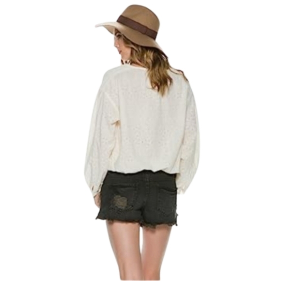 FREE PEOPLE Stars Align Long Sleeve Button Down Cotton Eyelet Top Size M - Picture 4 of 16